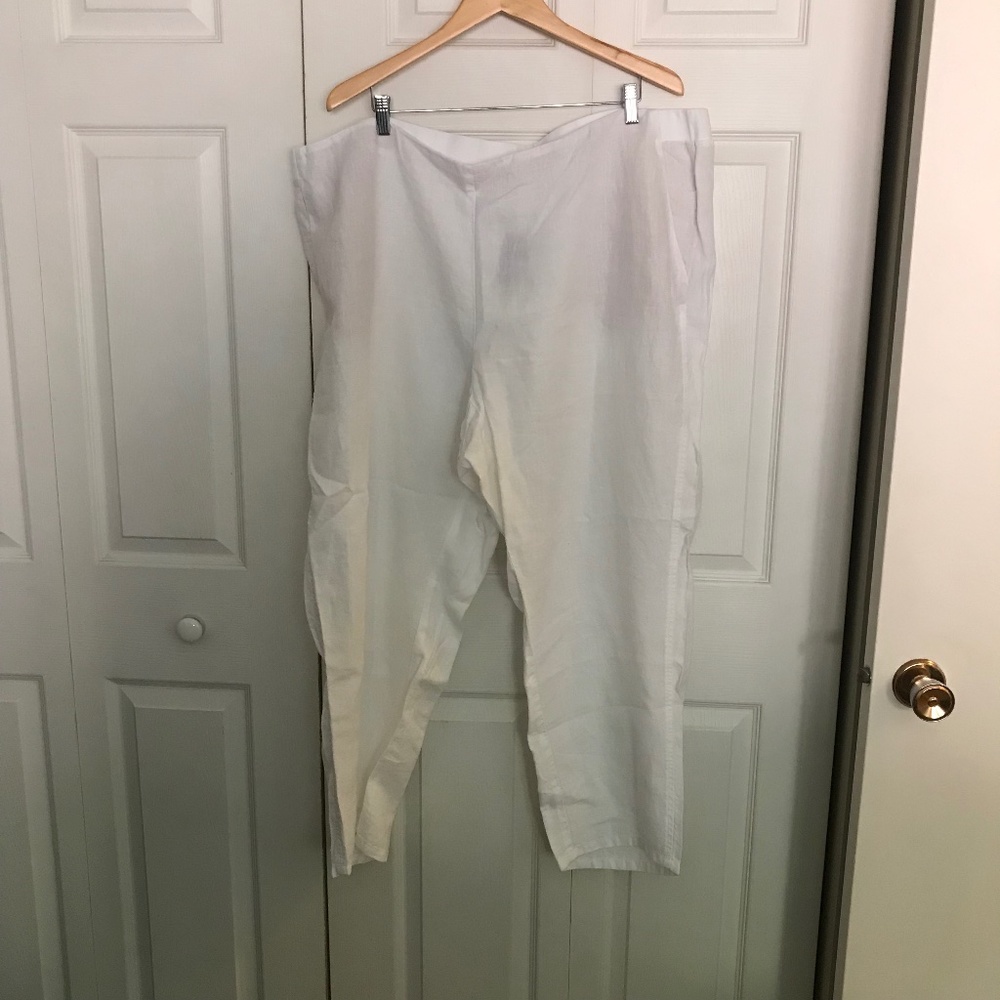 NWT J. Jill Love Linen white 100% linen pants 4X 26 beach coastal